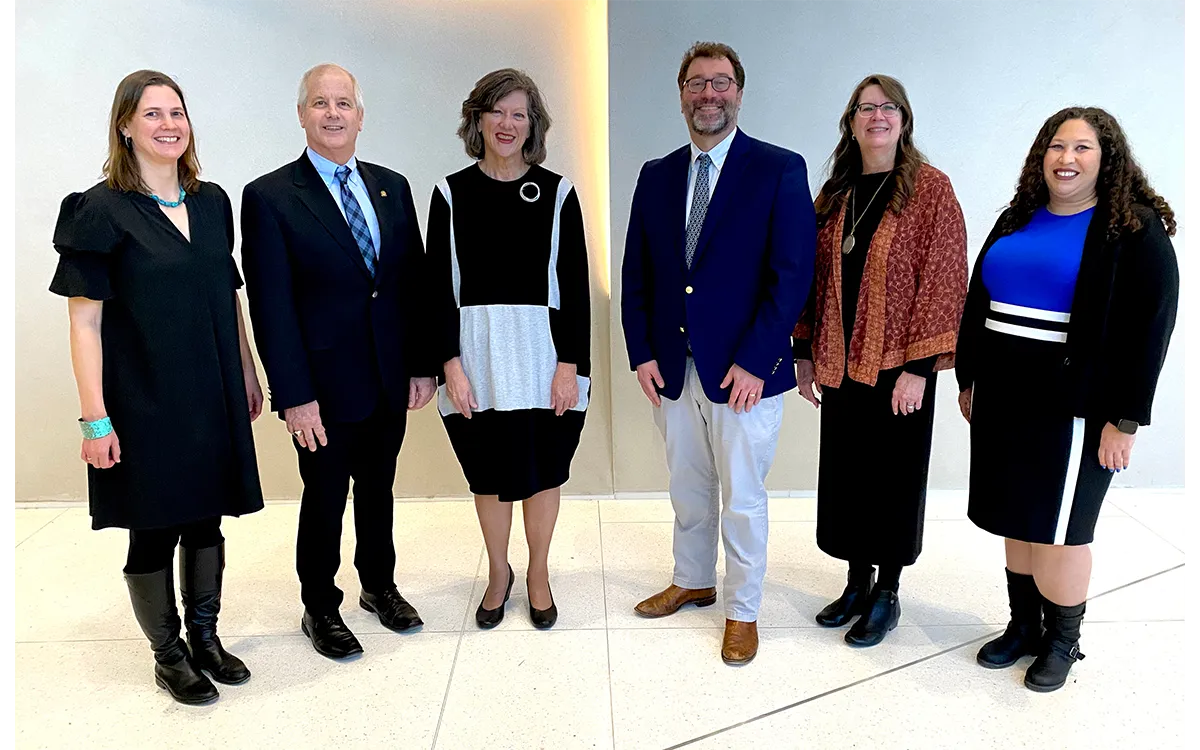 The 2022 Great Teacher Award winners at the UK Alumni Association's recognition dinner Feb. 23, at Central Bank Center. From left: Cortney Lollar, Jack Groppo, Beth Barnes, Zachary Bray, Beth Rous and Olivia Davis.