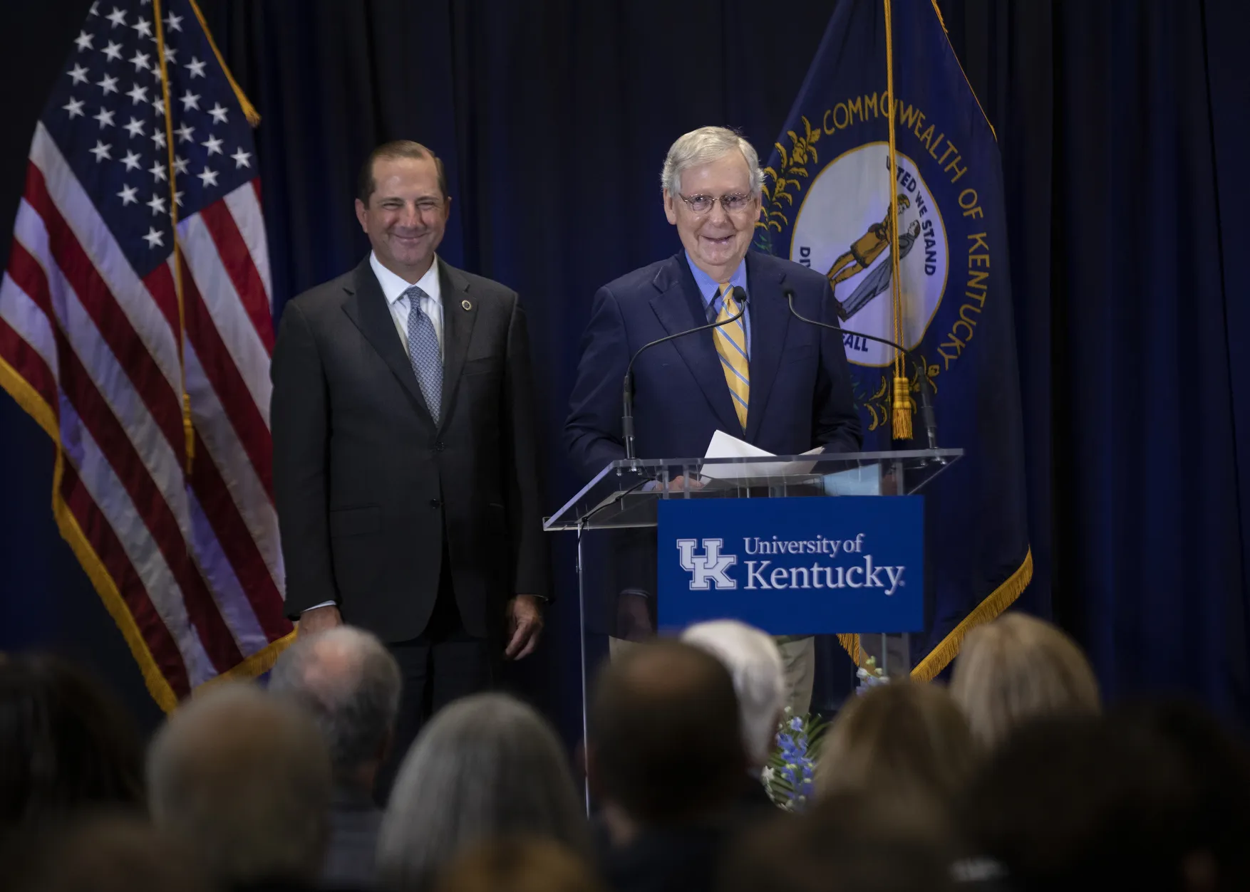 Health and Human Services Secretary Alex M. Azar and Senate Majority Leader Mitch McConnell spoke at the HEALing Communities Study event on Oct. 7. Mark Cornelison | UKphoto