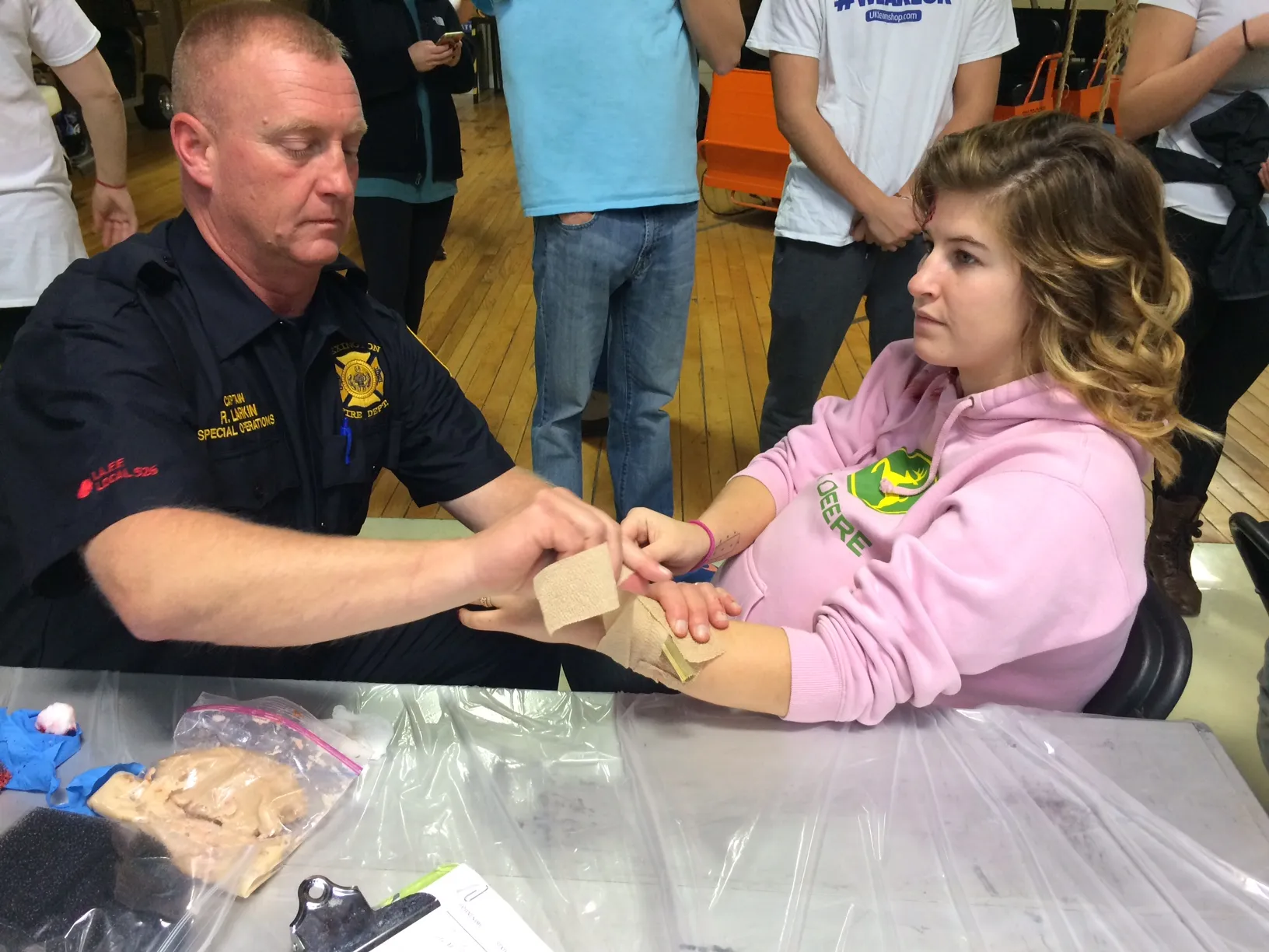 Capt. Rob Larkin of the Lexington Fire Department participated in the simulation and led a debrief with Clayton Oliver of the Lexington-Fayette Urban County Government Division of Emergency Management.