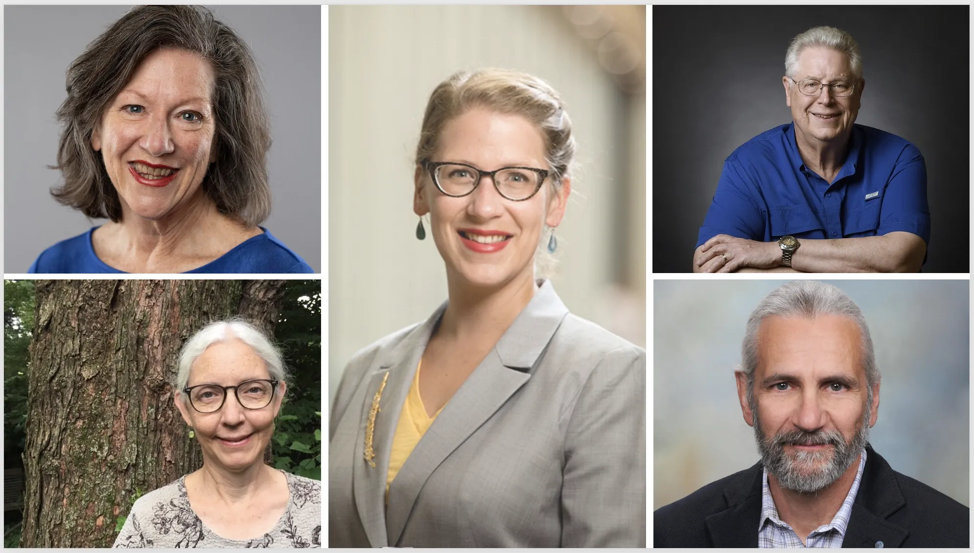 Beth Barnes (top left), Ann Kingsolver (bottom left), Summer Eglinski (middle), William Jansen (top right) and Nick Stamatiatis (bottom right).