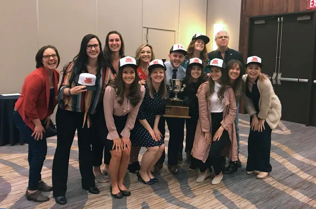 Front Row (left to right): Meredith Wilkins, Claire Monkman, Megan Parker, Ellie Wnek, Mary Ado, Koriana Blevins, Morgan Smith, Annelise Meador. Back Row (left to right): Rachel Hughes, Taylor Agathen, Brock Johnson, Lea Behling, Dave Ballengee.