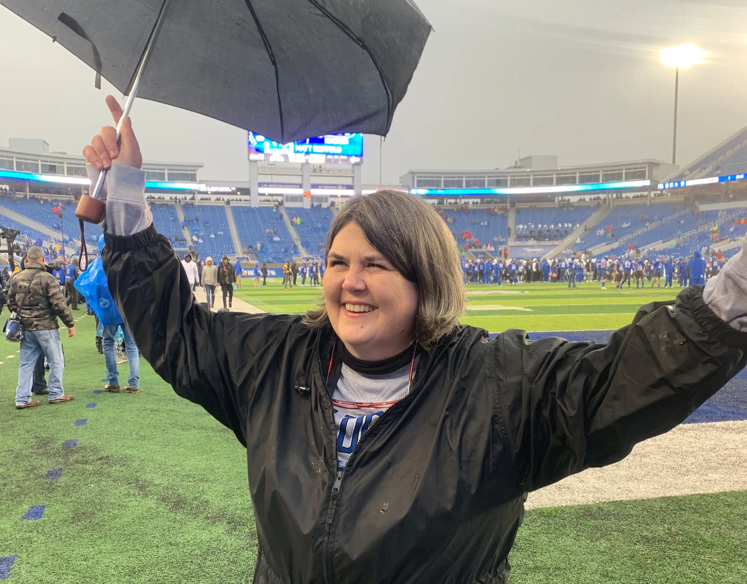 At UK's home football game Saturday, celebrated chef, restaurateur and UK alumna Ouita Michel was recognized for her work as one of the original champions of Kentucky’s local food movement. Kelley Bozeman | UK Photo.