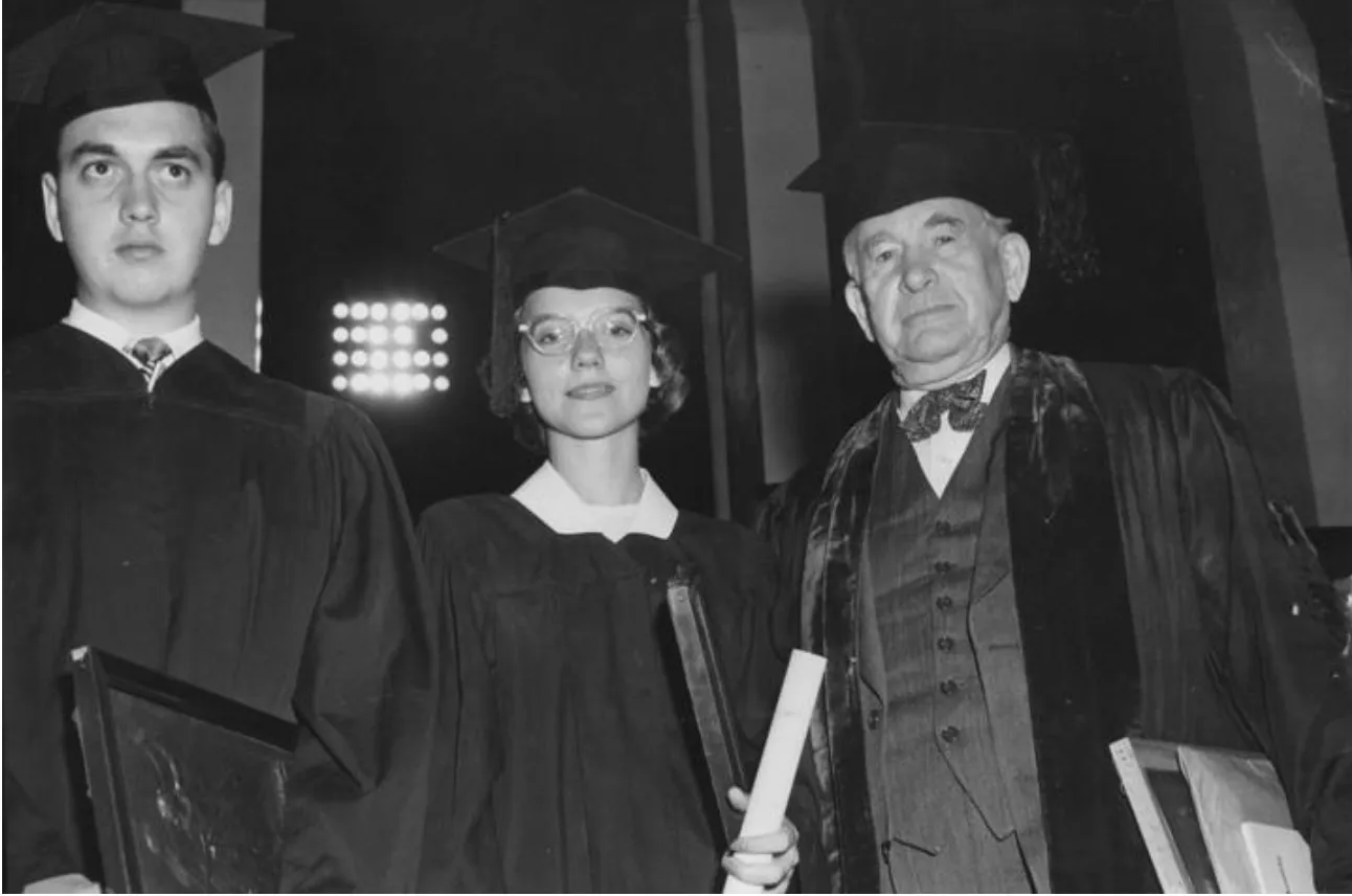 Whaley, left, receives the 1949 UK Sullivan Award for outstanding senior man with Mary Sue McWhirter, outstanding senior woman winner, and Sullivan Medallion winner Alben W. Barkley, who was then U.S. vice president. Photo courtesy of ExploreUK.