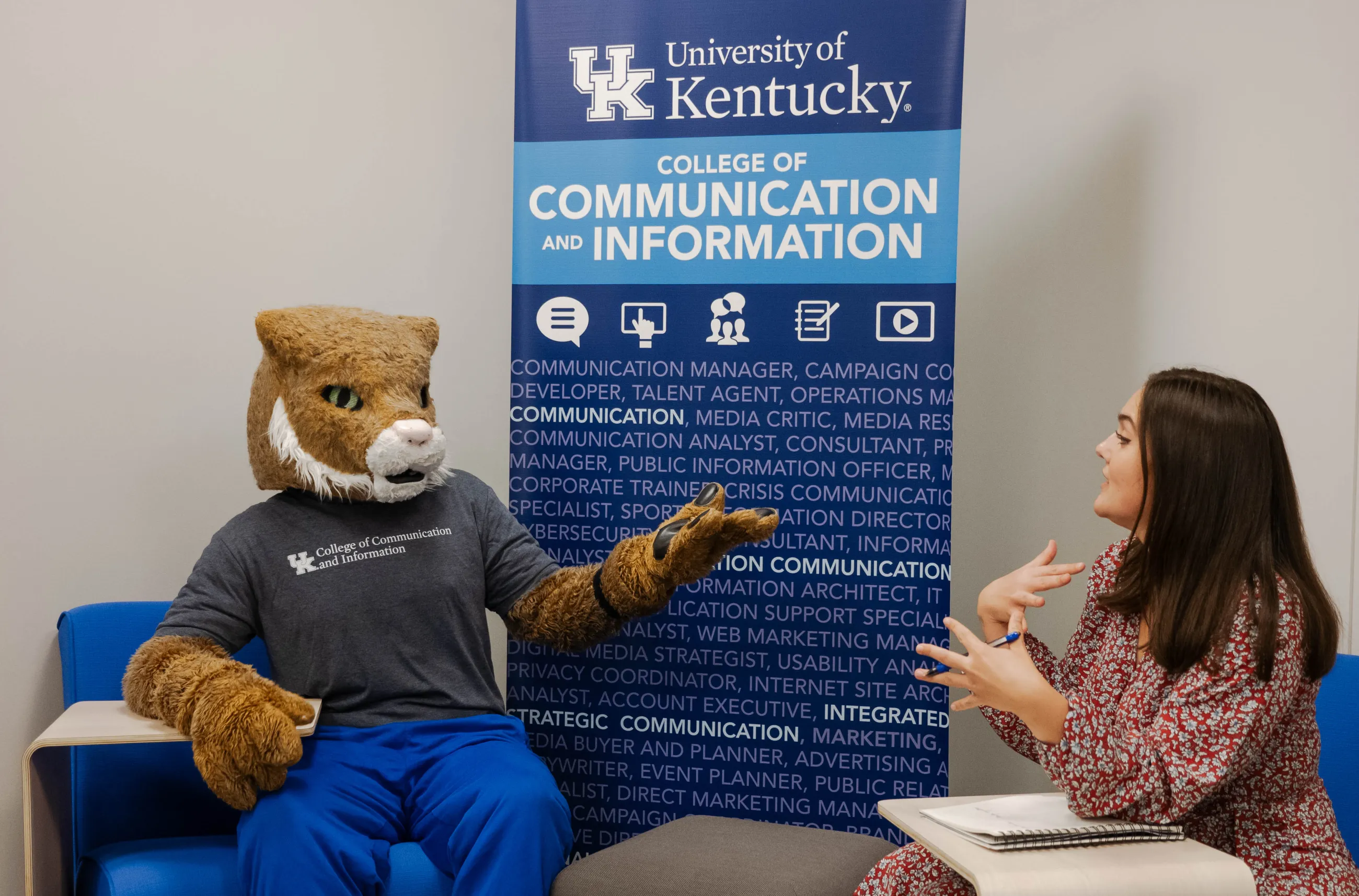 Brooke, career coordinator, has a career advising conversation with the Wildcat