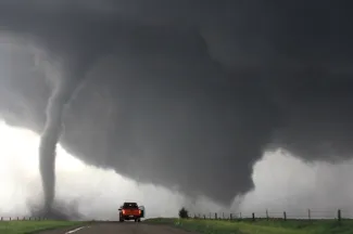 Tornadoes in Pender, Nebraska, pop. 1,100, on June 16, 2014. (Photo by Brent Koops/NOAA, Flickr CC via SEJ)