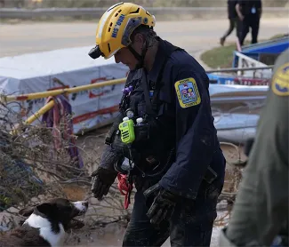 Cadaver dog handlers are always looking for ways to keep their dogs interested during a long search. (FEMA photo via NC Health News)