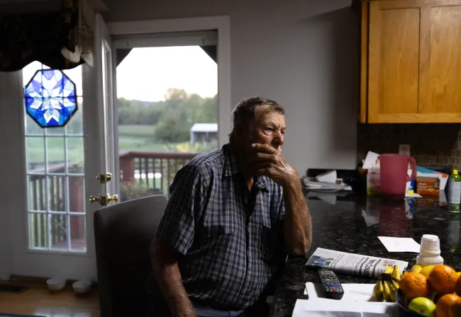 Martin Henson sits at his counter at the end of his day on Friday Oct. 13, 2023, in Franklin County, Kentucky. Photo by Matthew Mueller.