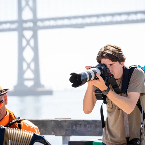 University of Kentucky student Jack Weaver photographs Brian Belknap during the 62nd annual Hearst Journalism Awards Program Championship, organized by the William Randolph Hearst Foundation held in San Francisco from May 20-25, 2022.