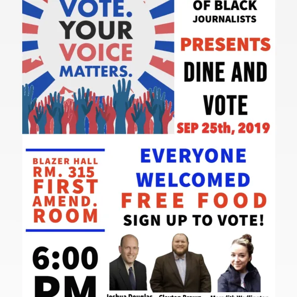 The University of Kentucky Association of Black Journalists (ABJ) will be hosting a new event, "Dine and Vote," 6 p.m. Wednesday, Sept. 25, 315 Blazer Dining.