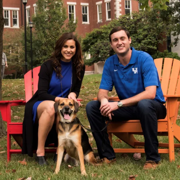 Lauren and Michael Gorrell with their dog Ralph on the UK campus.