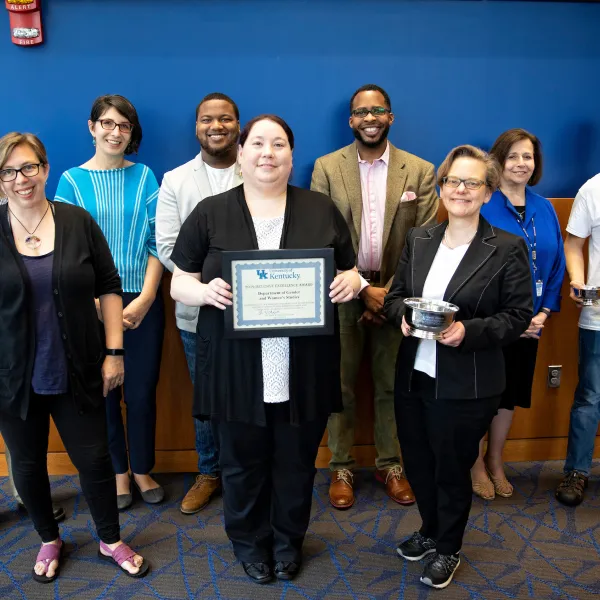 Back row L to R: Ellen Riggle, Cristina Alcalde, Brandon Colbert, Corey Baker, Janice Kuperstein, Kai Zhang. Front row L to R: Melissa Stein, Michelle, Del Toro, Carol Mason. Mark Cornelison | UK Photo.