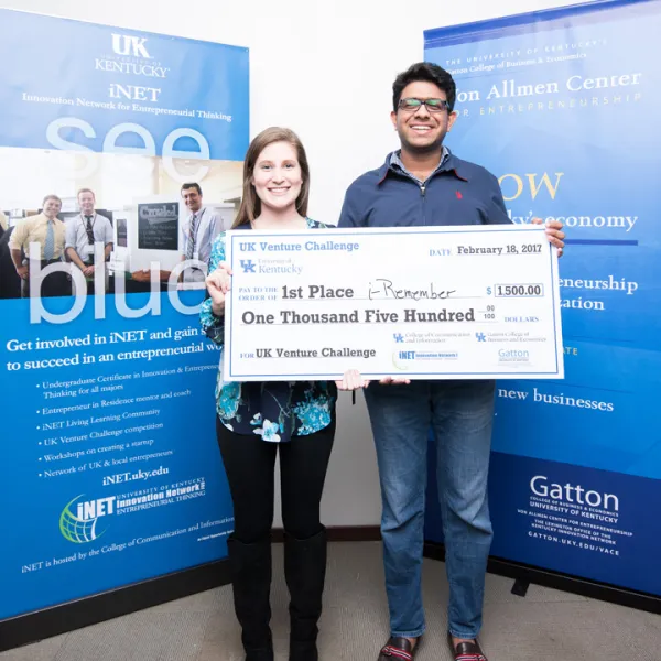 Marissa Wilson and Omer Tariq won the University of Kentucky Venture Challenge with their idea for i-Remember.