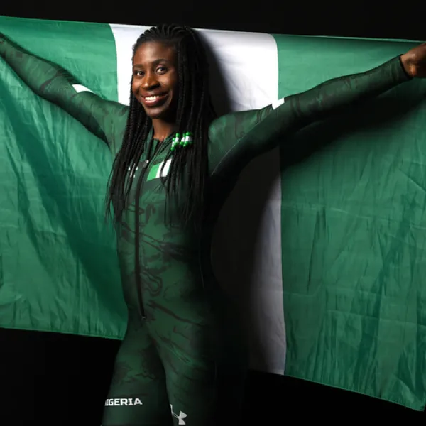 UK alumna Simidele "Simi" Adeagbo made history as Nigeria's first female skeleton athlete, Africa's first female skeleton Olympian and the first black female skeleton Olympian. Credit: Candice Ward Photography.